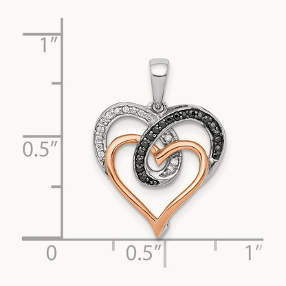 Diamond Hearts Pendant, 14K White with Rose Gold White and Black