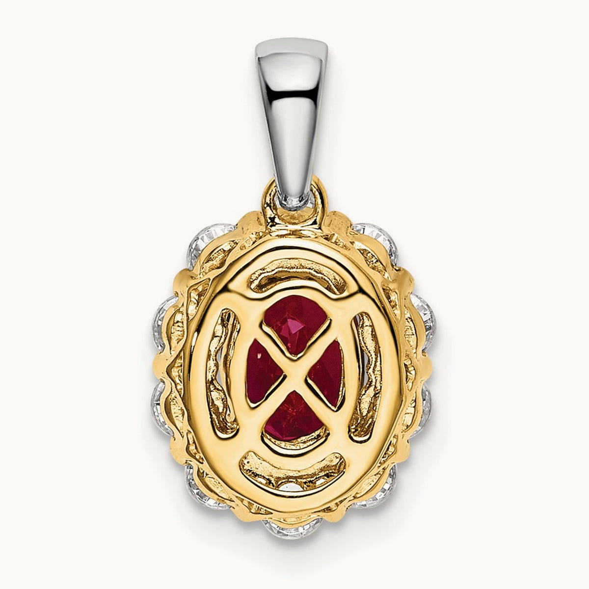Created Ruby Halo Pendant, 0.50 ct tw Lab-Grown Diamond