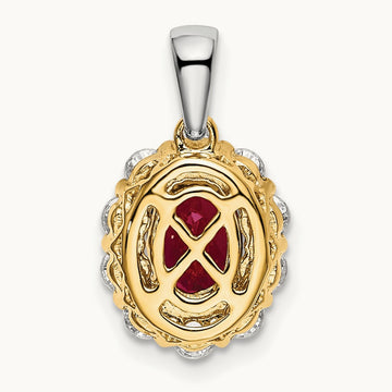 Created Ruby Halo Pendant, 0.50 ct tw Lab-Grown Diamond