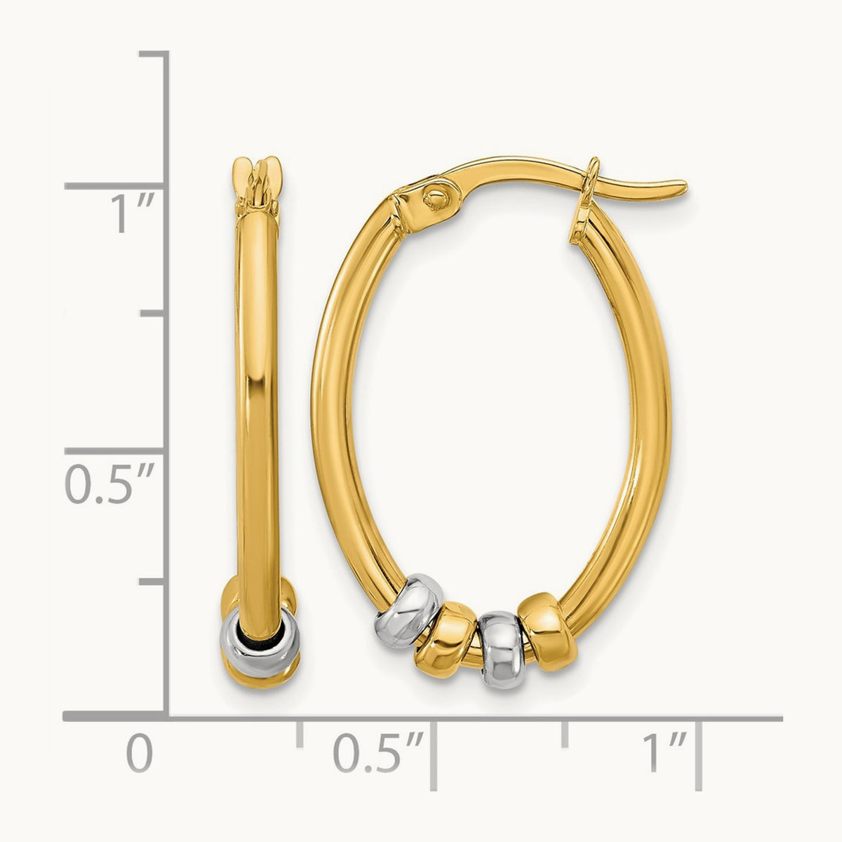 Polished with Beads Oval Hoop Earrings, 14K Two-tone — Leslie's