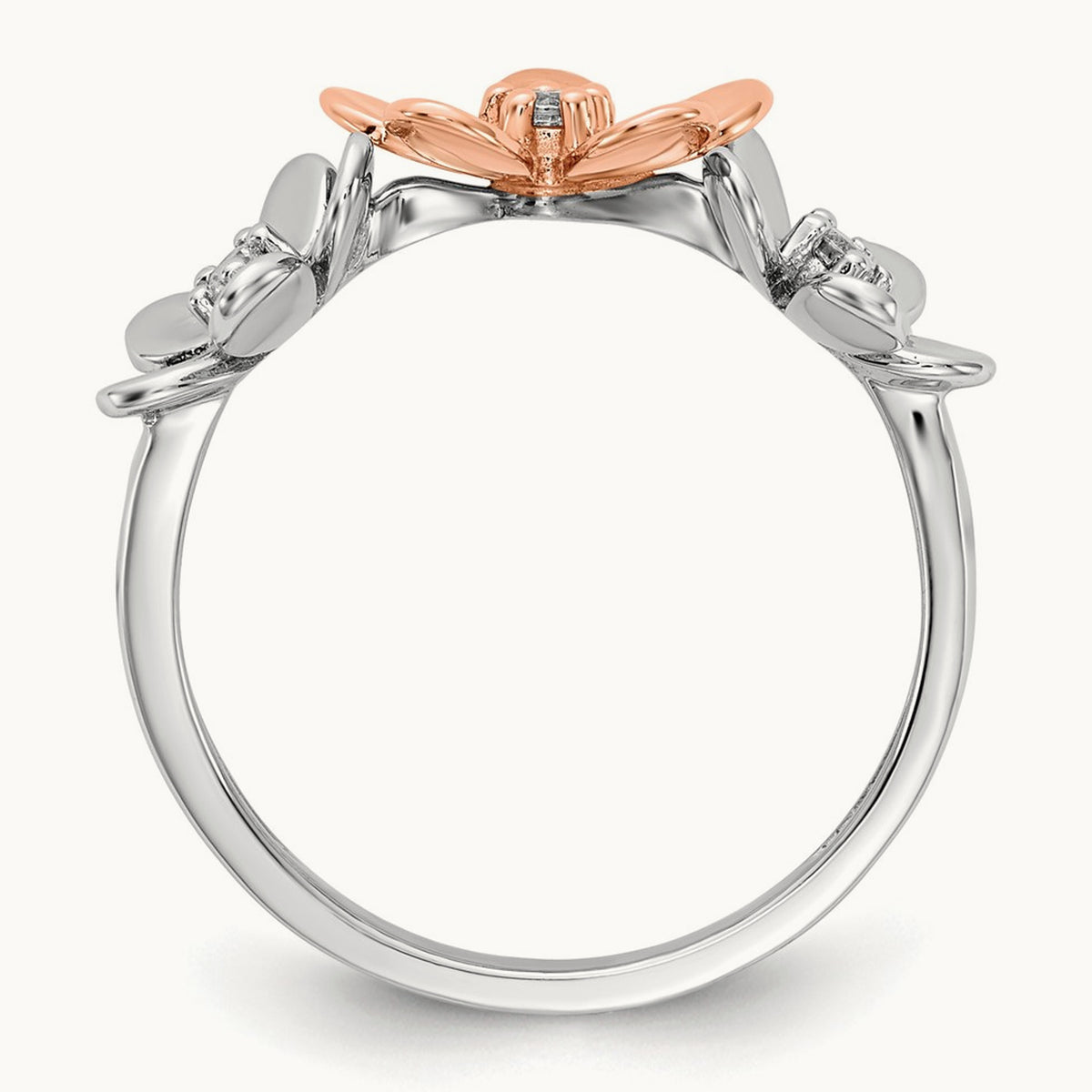Diamond Flower Ring, 14K Rose with White Gold