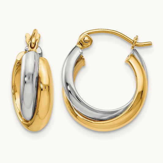Polished Double Round Twist Hoop Earrings, 14K Two-tone — Leslie's