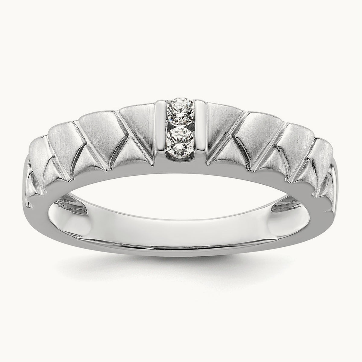 Polish & Satin Woven Design Diamond Mens Wedding Band, 14K White Gold