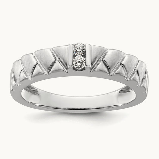 Polish & Satin Woven Design Diamond Mens Wedding Band, 14K White Gold