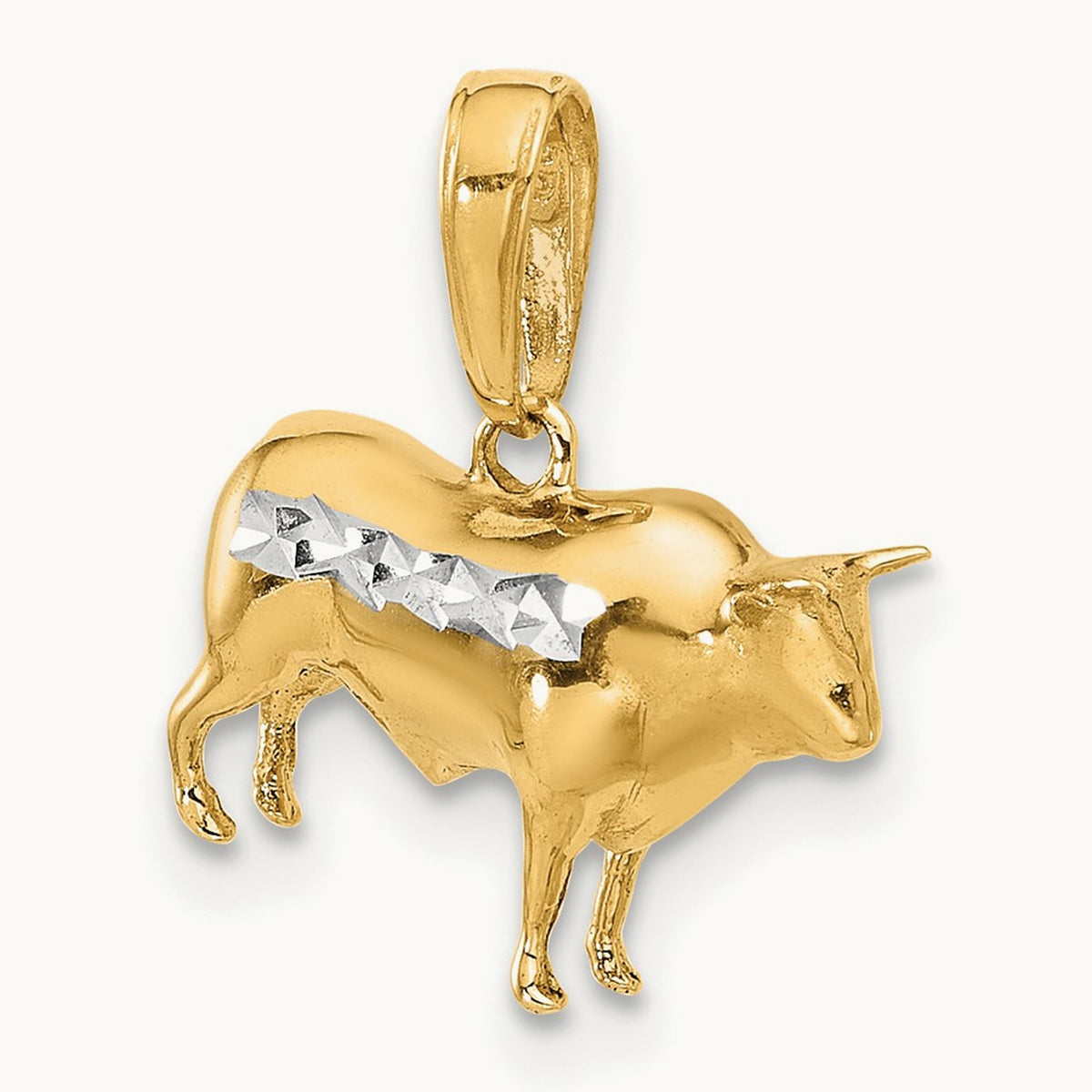 D/C 3D Bull Pendant, 14K with White Rhodium