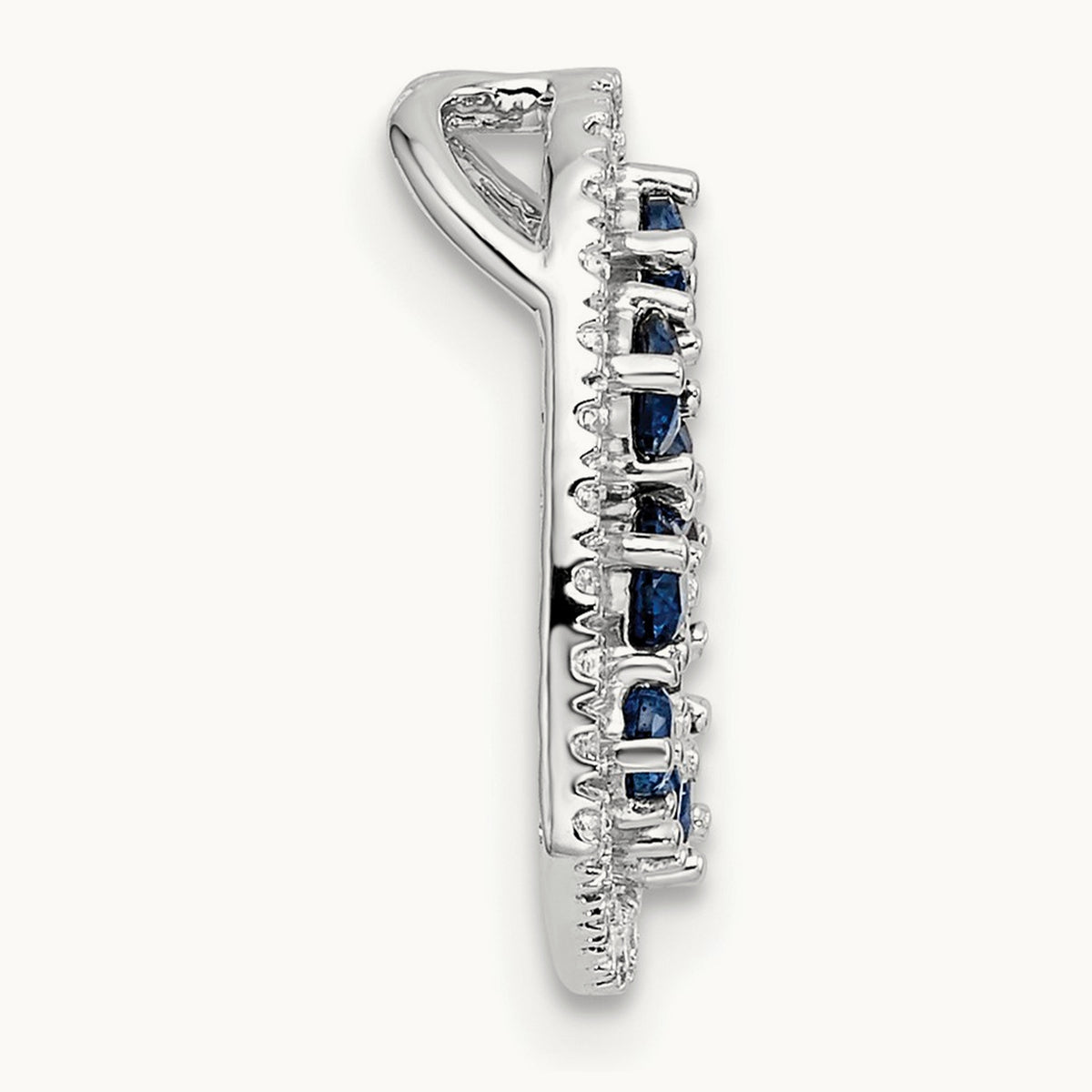 Polished Diamond and Sapphire Heart Chain Slide, 14K White Gold