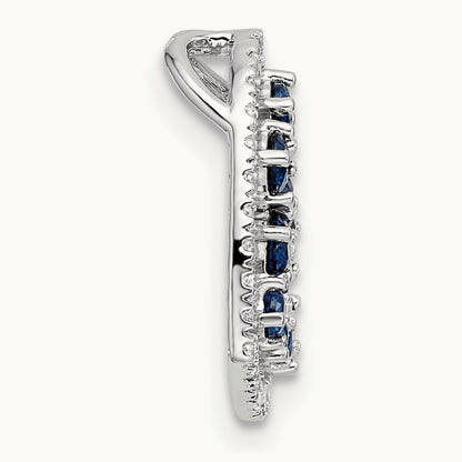 Polished Diamond and Sapphire Heart Chain Slide, 14K White Gold
