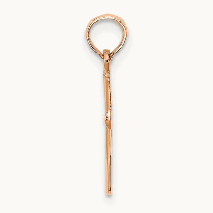 Polished Beveled Cross w/ Round Tips Charm — 14K Rose Gold, 17.8mm