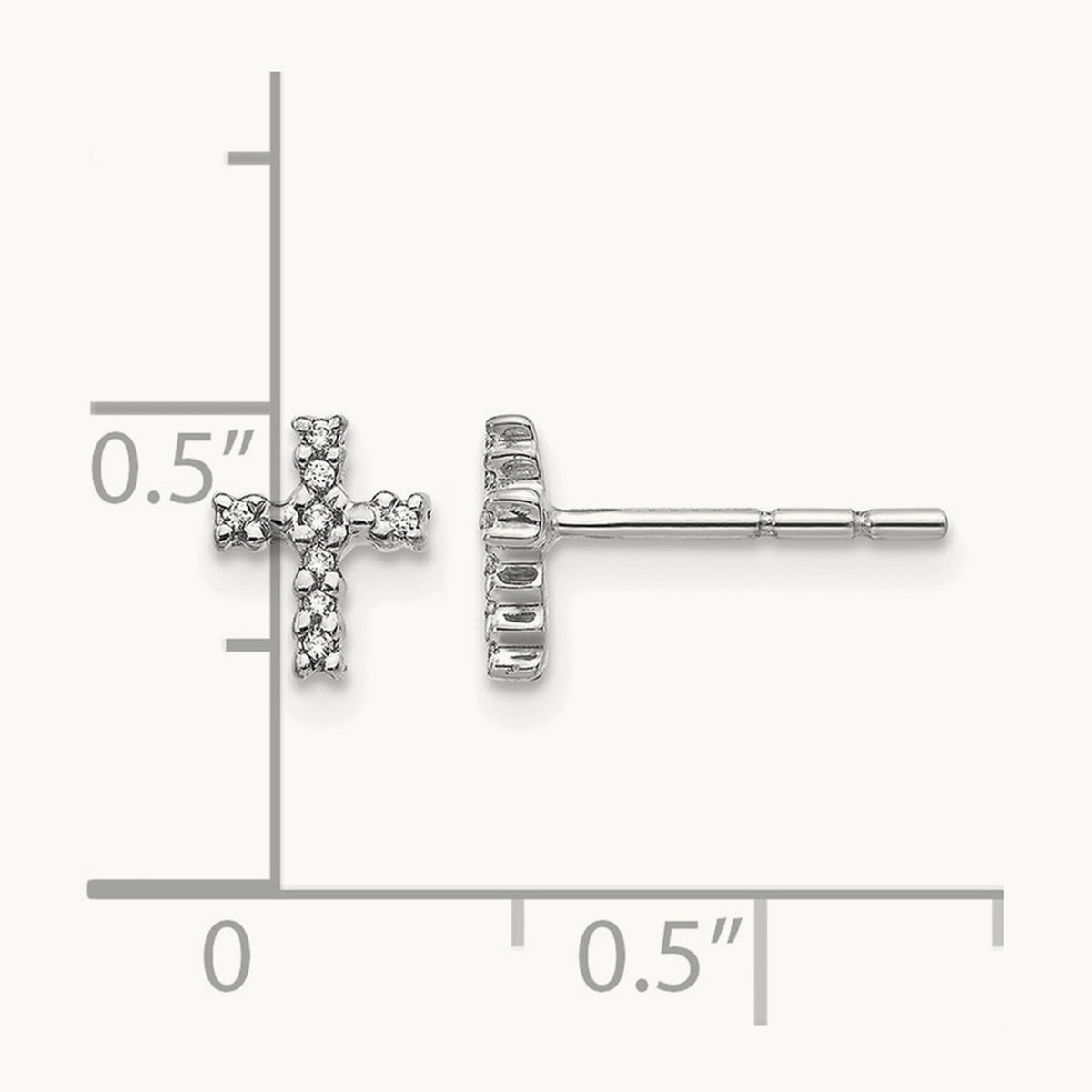 Polished Diamond Cross Post Earrings — 14K White Gold, 7mm