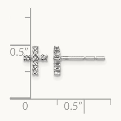Polished Diamond Cross Post Earrings — 14K White Gold, 7mm