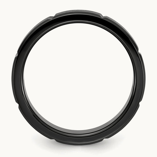 Brushed and Polished Black IP-plated Grooved Band, 6mm, Stainless Steel