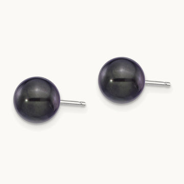 7- Round Black Saltwater Akoya Cultured Pearl Earrings, 8mm, 14K White Gold