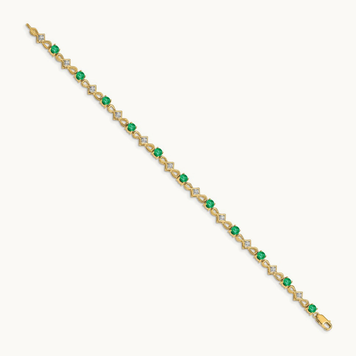 Diamond and Emerald Bracelet — 14K Yellow Gold