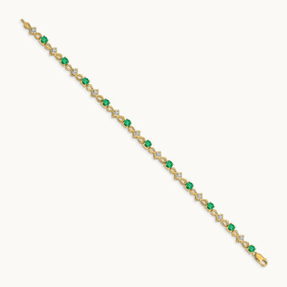 Diamond and Emerald Bracelet — 14K Yellow Gold