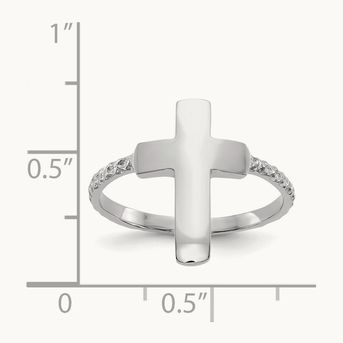 Polished Textured Cross Ring — 14K White Gold