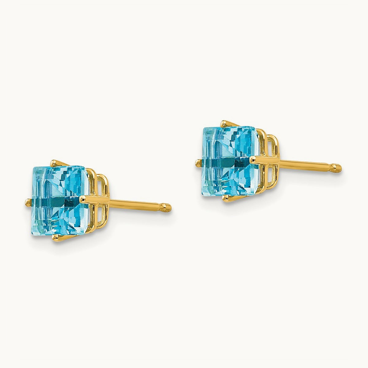 Princess Cut Blue Topaz Earrings, 6mm, 14K