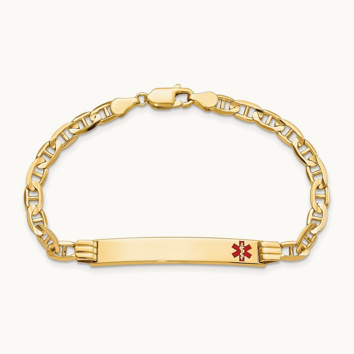 Medical Red Enamel Anchor Link ID Bracelet, 14K