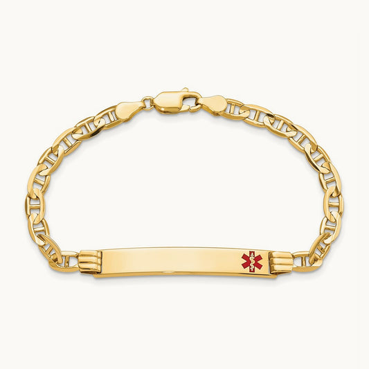 Medical Red Enamel Anchor Link ID Bracelet, 14K