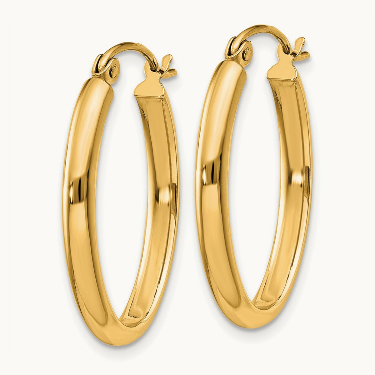 Polished Oval Tube Hoop Earrings — 14K Yellow Gold