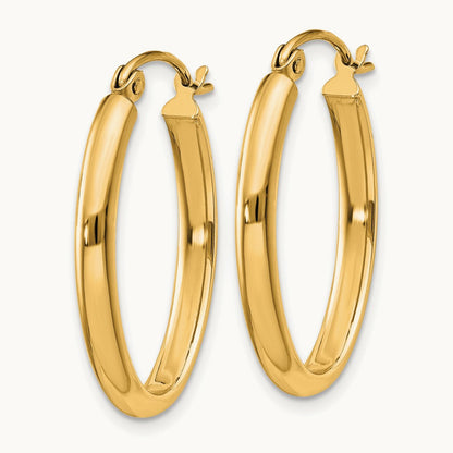 Polished Oval Tube Hoop Earrings — 14K Yellow Gold