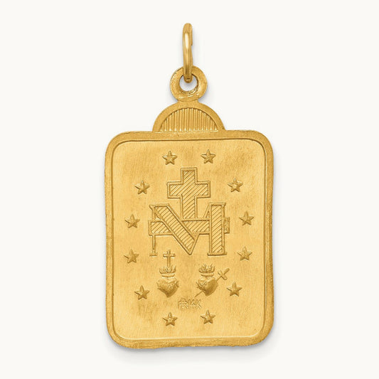 Solid Polished/Satin Rectangle w/Fan Top Miraculous Medal, 14K