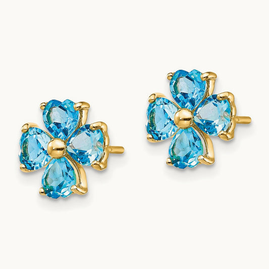 Heart-shaped Swiss Blue Topaz Flower Post Earrings, 14K
