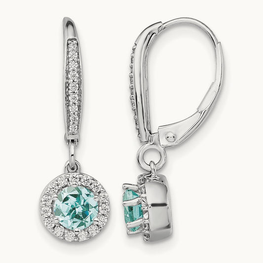 Created Paraiba Leverback Dangle Earrings, 0.25 ct tw Lab-Grown Diamond