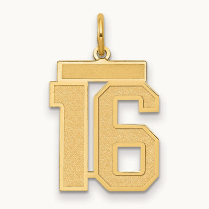 Medium Satin Number 16 Charm, 14K