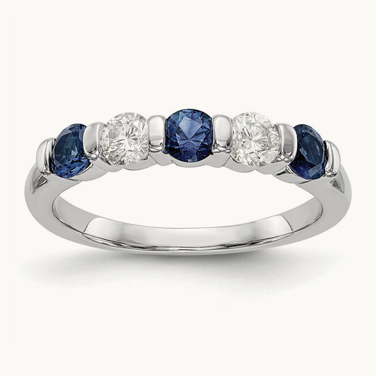 Diamond w/Sapphire Band, 14K White Gold
