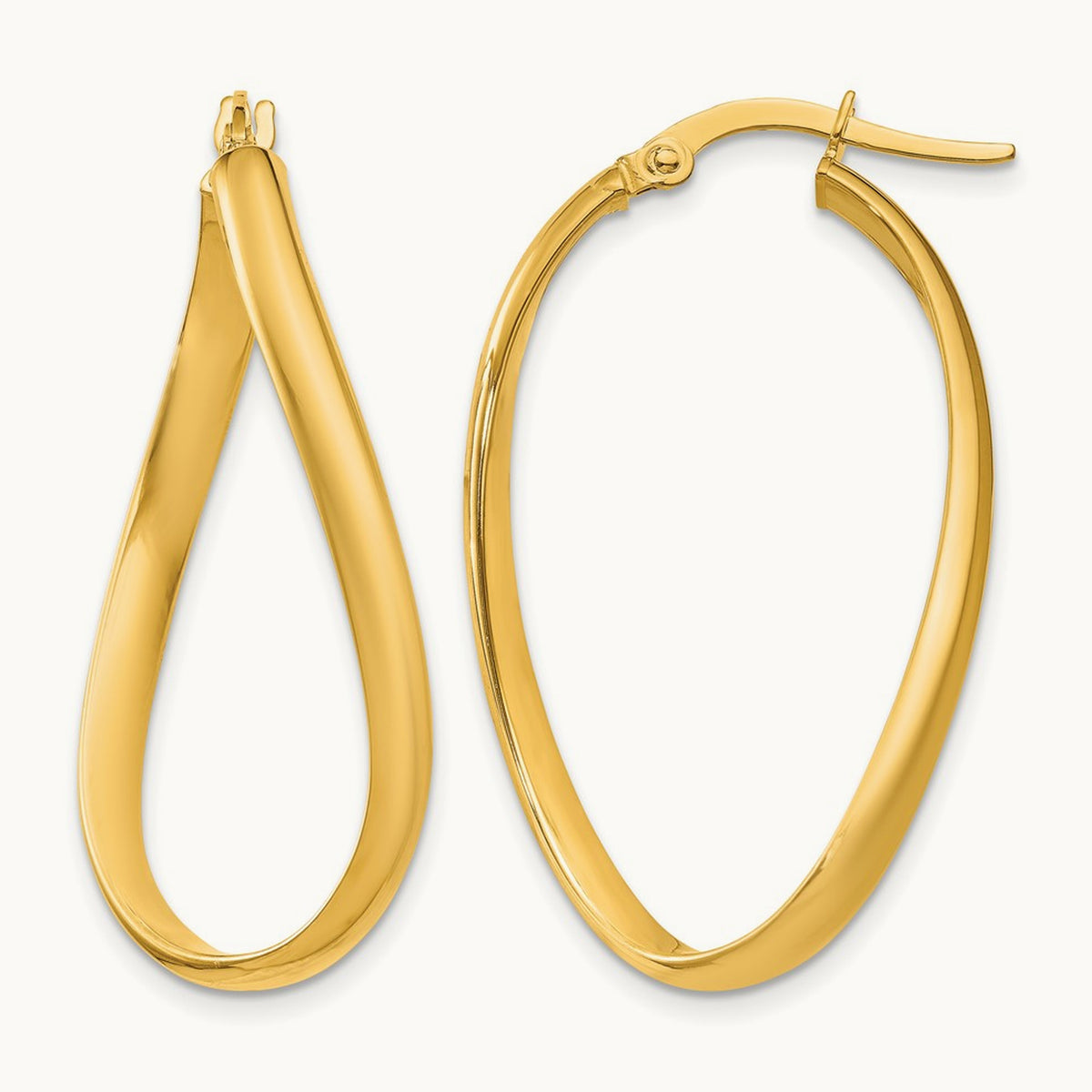 Twisted Oval Hoop Earrings, 3mm, 14K
