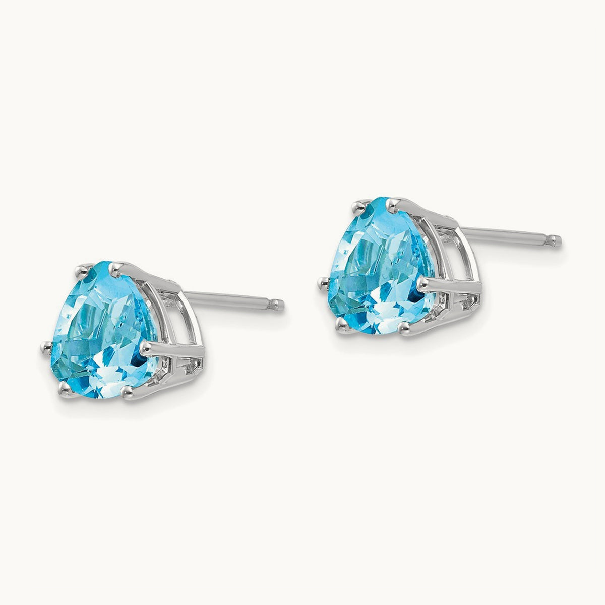 Trillion Blue Topaz Earrings, 8mm, 14K White Gold