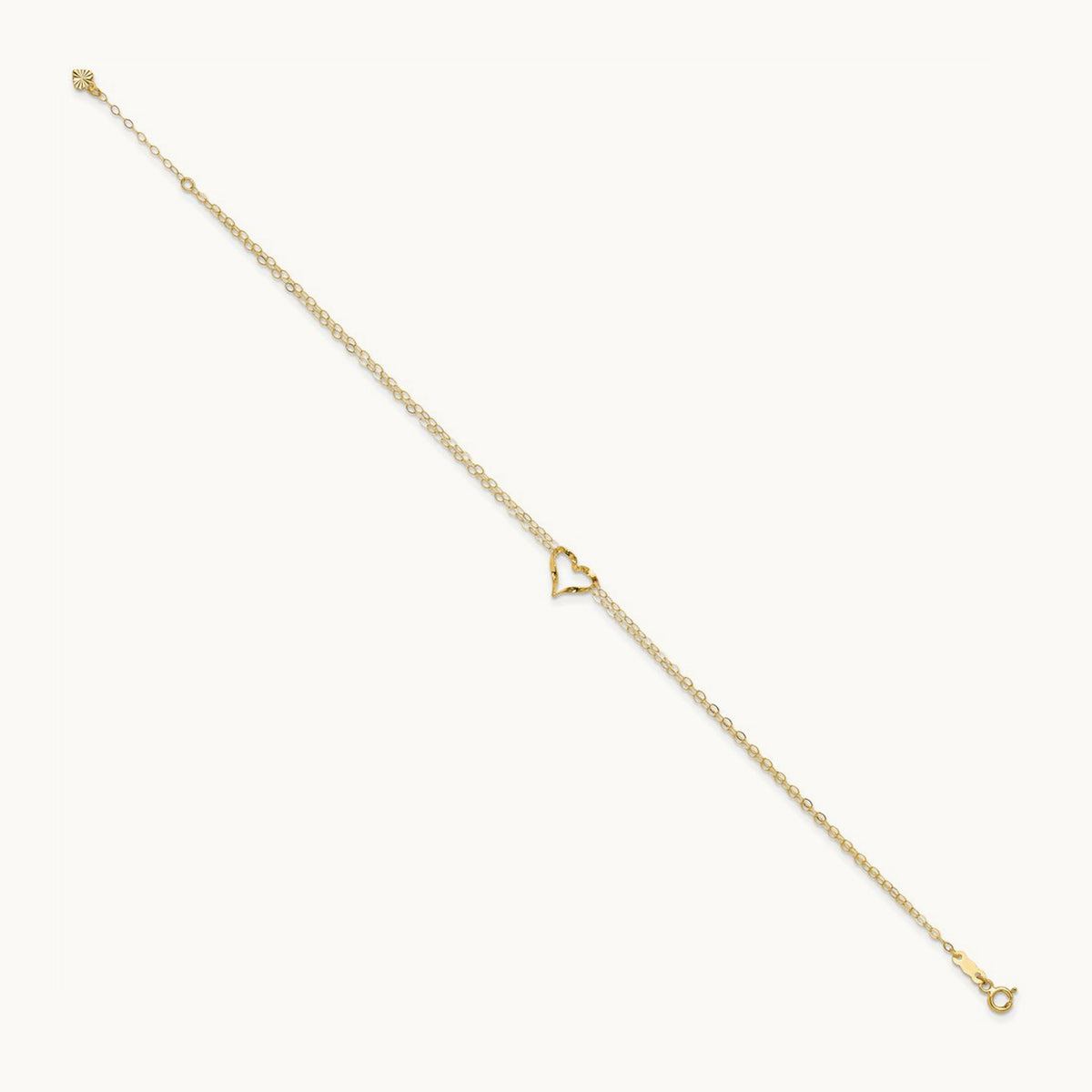 Double Strand Heart 10in Plus 1in extension Anklet — 14K Yellow Gold