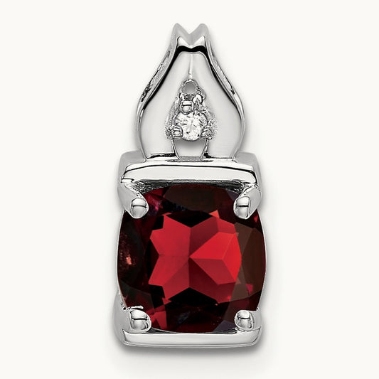 Garnet and Diamond Pendant — 14K White Gold