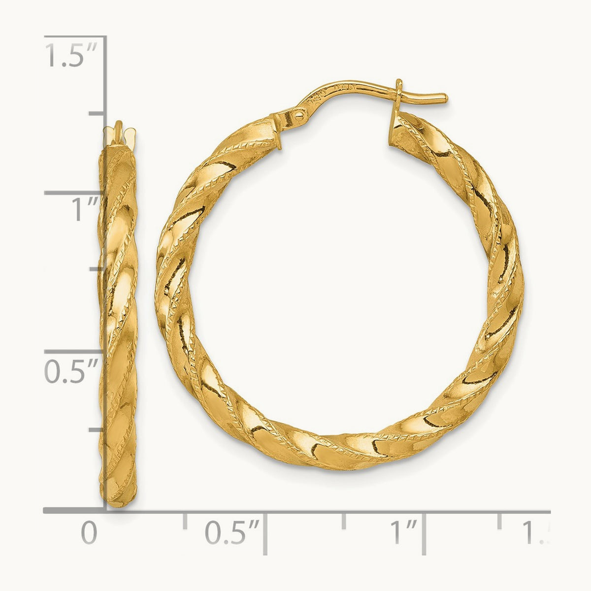 Polished Diamond-cut Twist Hoop Earrings — 32mm