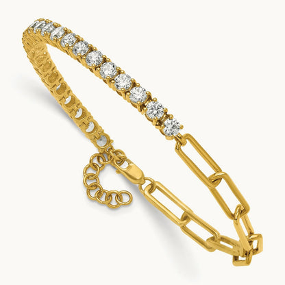 Half Paperclip with Ext Bracelet, 3.75 ct tw Lab-Grown Diamond — 14K Yellow Gold