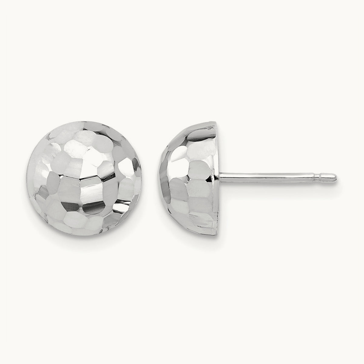 Polished Diamond-cut Button Post Earrings — 14K White Gold