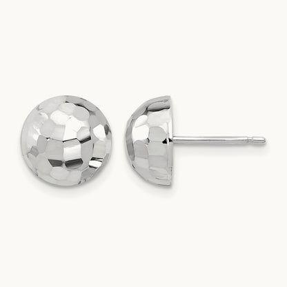 Polished Diamond-cut Button Post Earrings — 14K White Gold