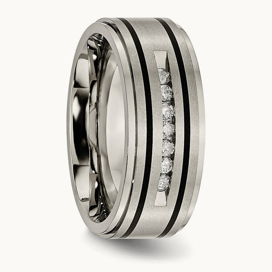 Titanium Polished/Brushed Enameled 9mm Band, 0.25 ct tw