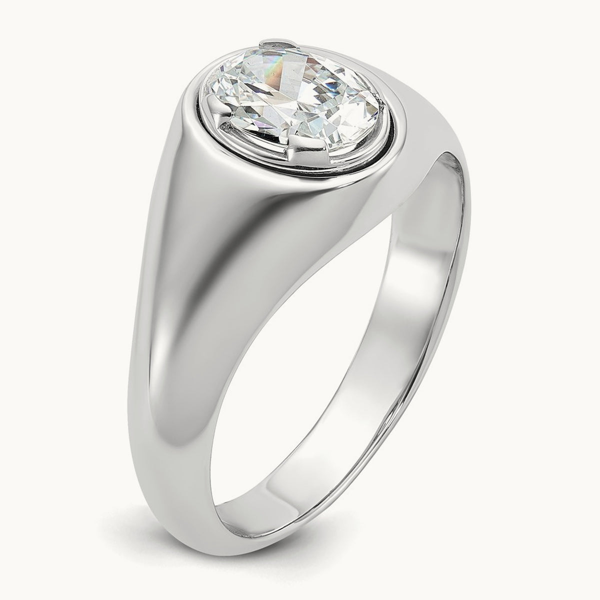 Oval Men's Ring — 14K White Gold, 10