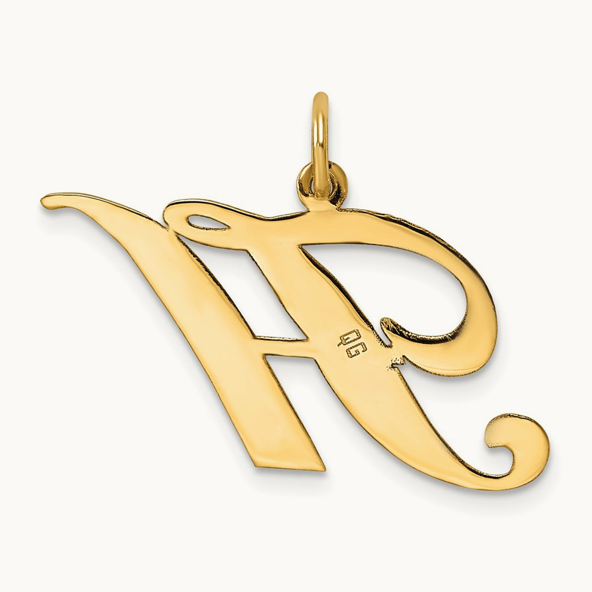 Large Fancy Script Initial Charm — 14K Yellow Gold, H