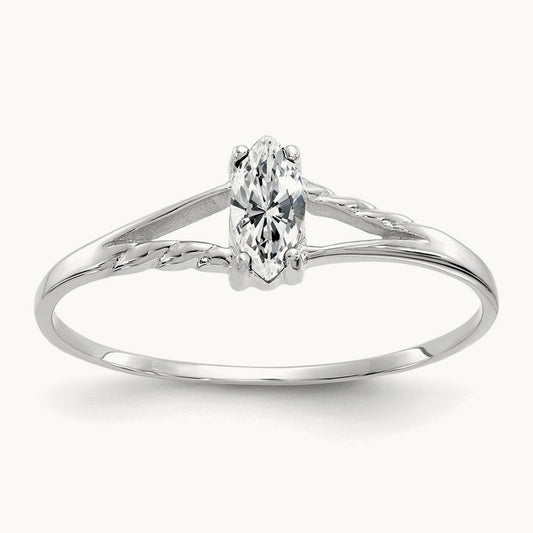 White Topaz Birthstone Ring, 14K White Gold