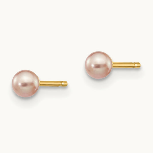 3- Purple Round Freshwater Cultured Pearl Stud Post Earrings, 4mm, 14K