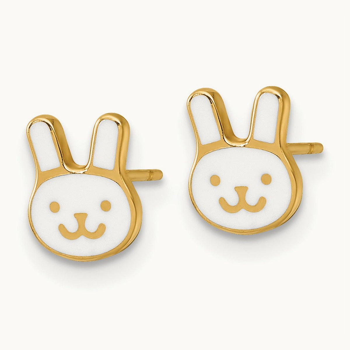 Madi K Polished White Enamel Bunny Face Post Earrings, 14K