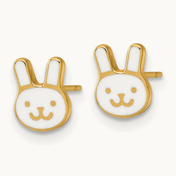 Madi K Polished White Enamel Bunny Face Post Earrings, 14K
