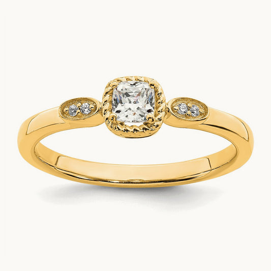 Gold Petite Rope Edge Cushion Ring — 14K Yellow Gold, 7