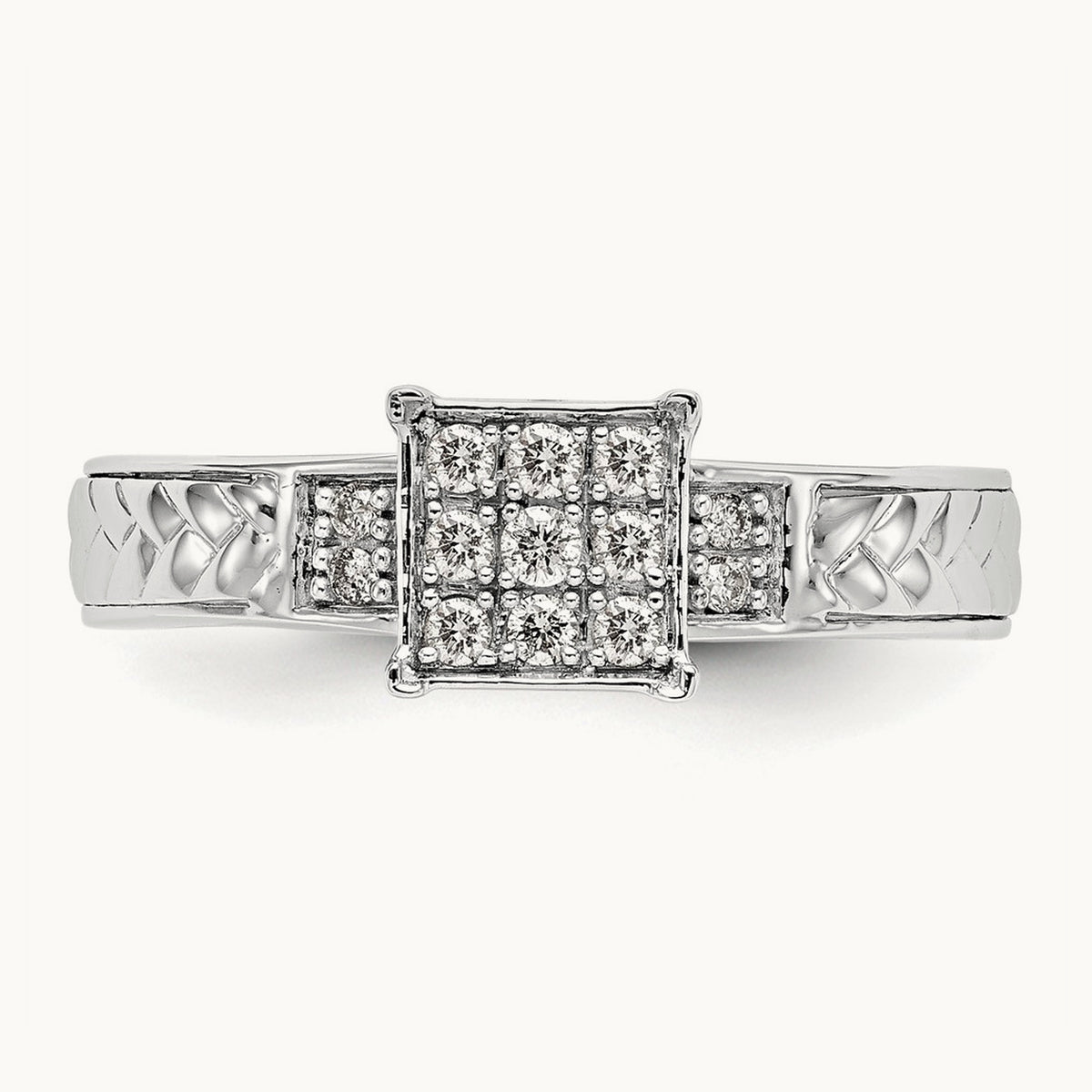 Diamond Trio Cluster Complete Engagement Ring, 10K White Gold