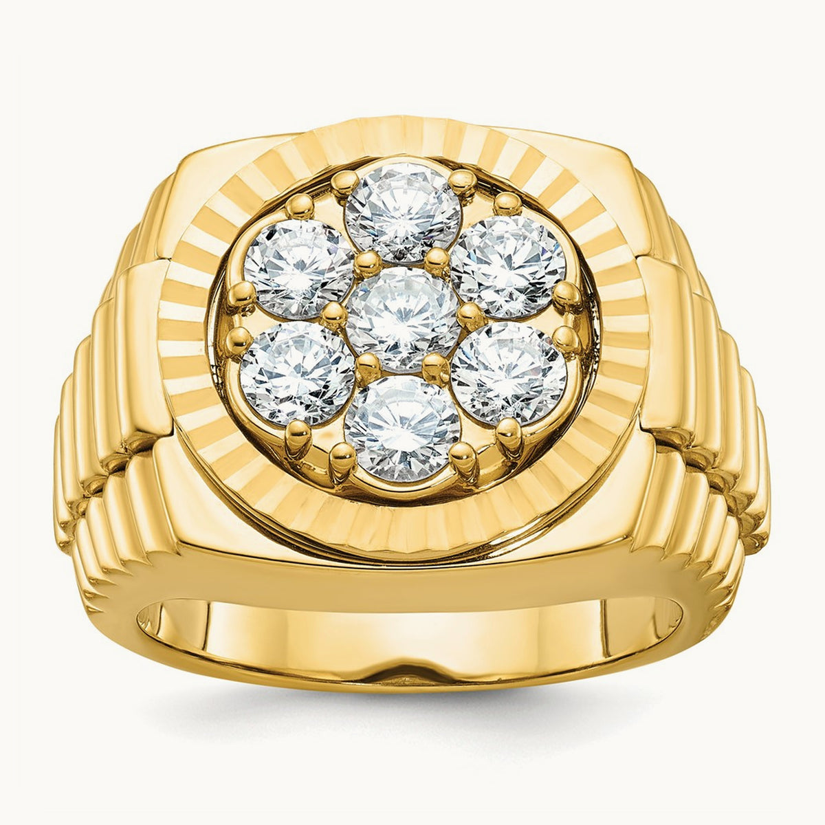 Ribbed Men's Cluster Ring, 2.00 ct tw Lab-Grown Diamond — 14K Yellow Gold
