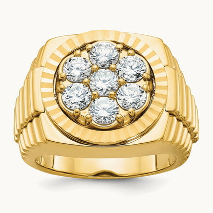 Ribbed Men's Cluster Ring, 2.00 ct tw Lab-Grown Diamond — 14K Yellow Gold