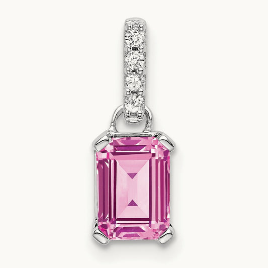 Created Pink Sapphire and Diamond Pendant, 14K White Gold