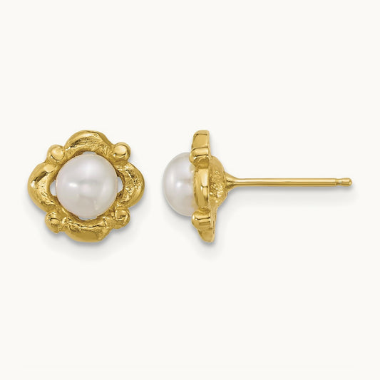 Polished 4- Button Freshwater Cultured Pearl Post Earrings, 5mm, 14K